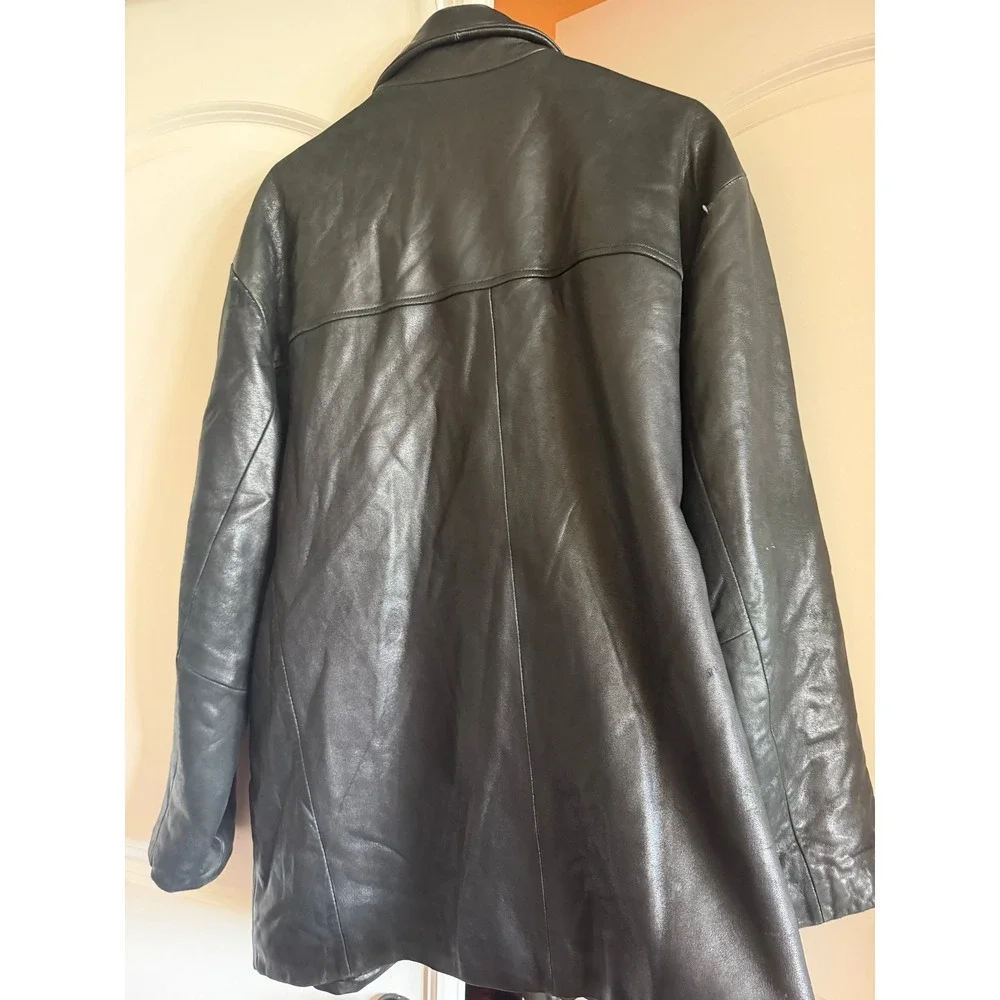 Sean John Mens Black Leather Jacket XL Quilted Lined Full Zip Coat Urban Street